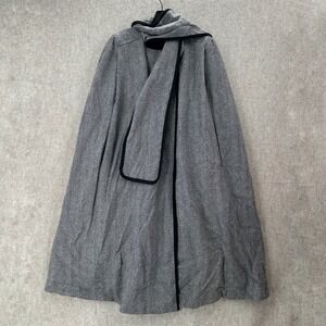 Alora Grey Herringbone Wool Blend Cape Coat Black Trim Scarf 70s